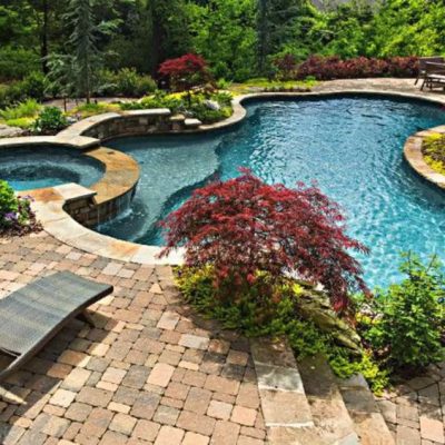 طراحی باغ ویلا استخر منحنی